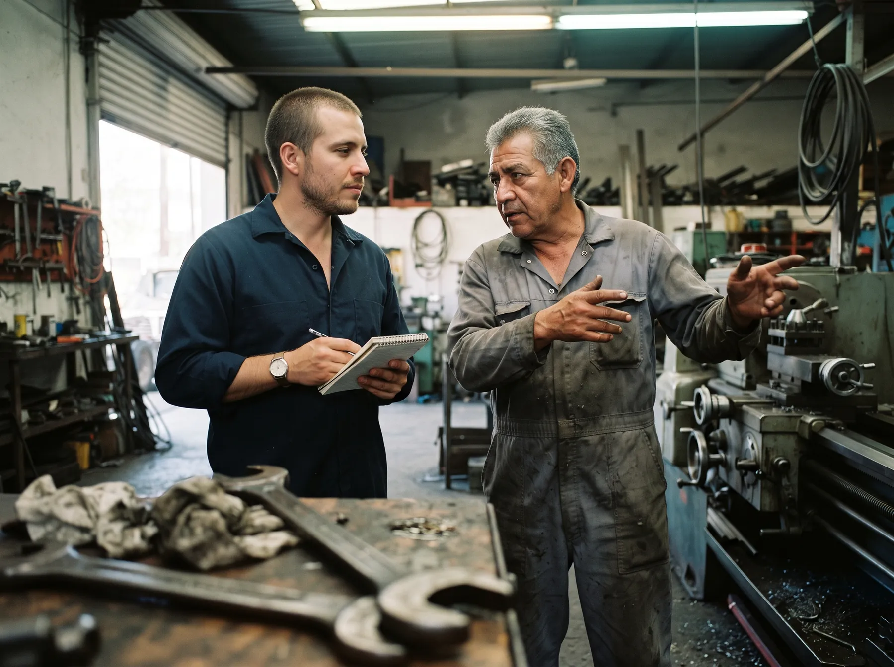 Asesor de Conecta trabajando el guion de ventas con el dueño de un taller