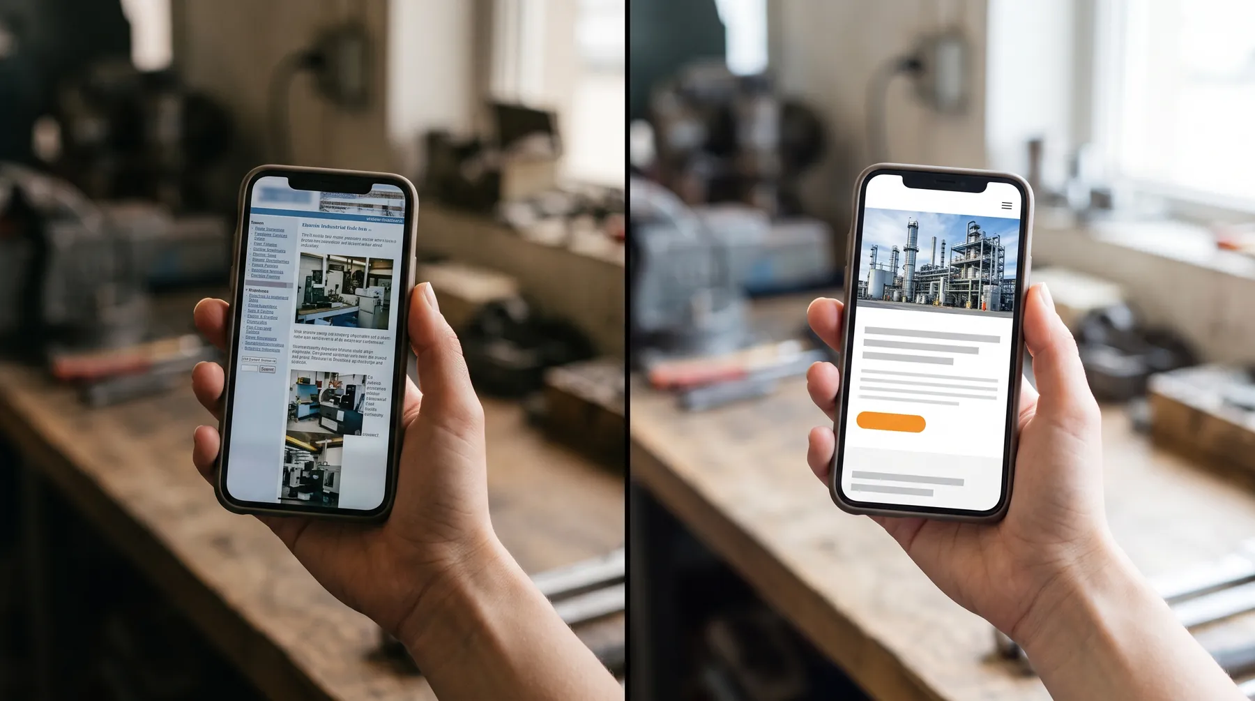Comparación del antes y el después de la página web de una empresa industrial de Monterrey