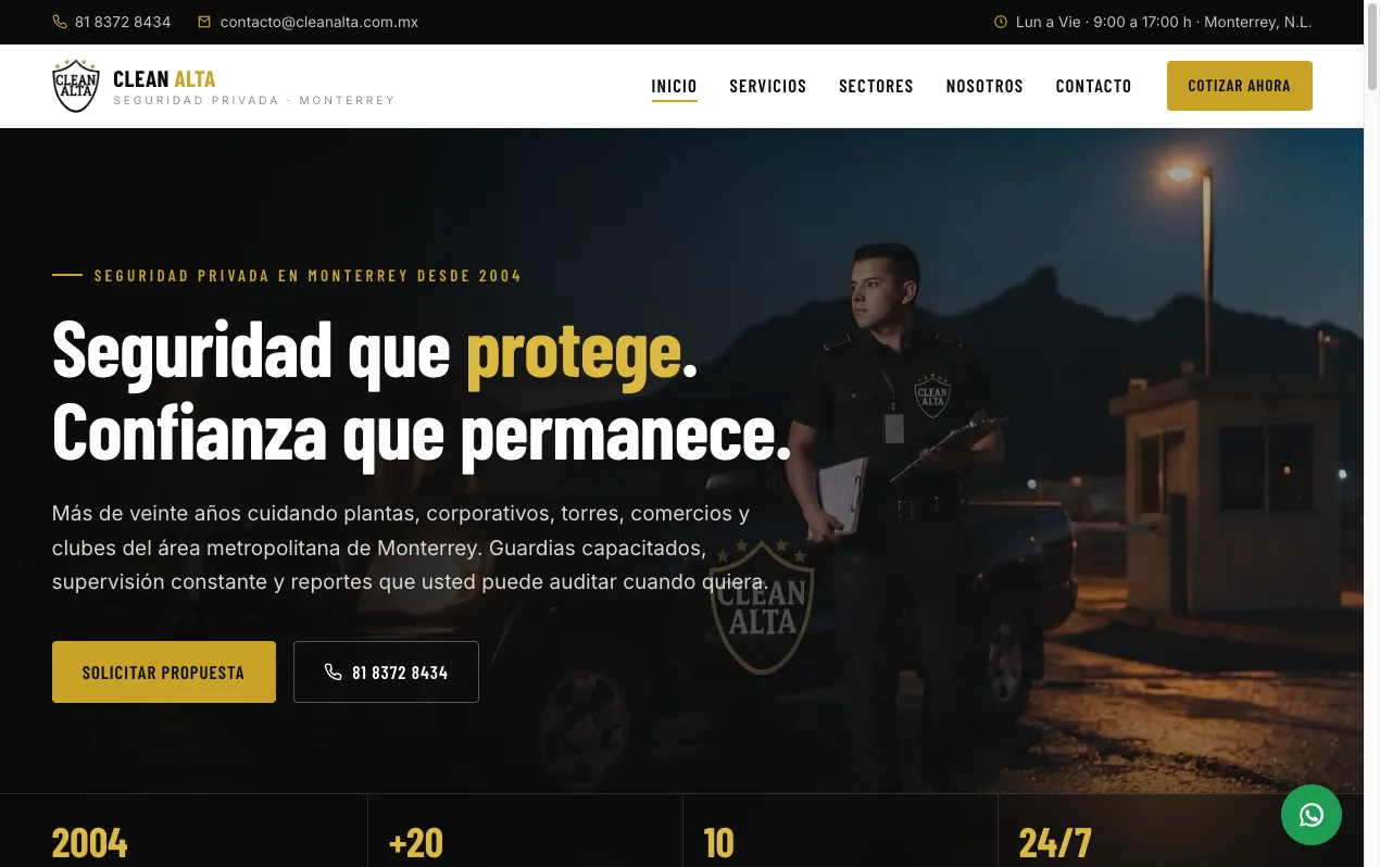 Página de inicio de Clean Alta: seguridad que protege, confianza que permanece