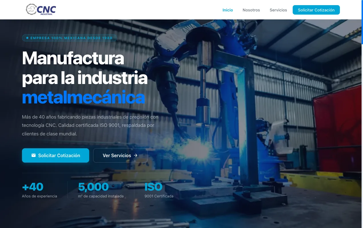 Página de inicio de CNC Industrial: manufactura para la industria metalmecánica