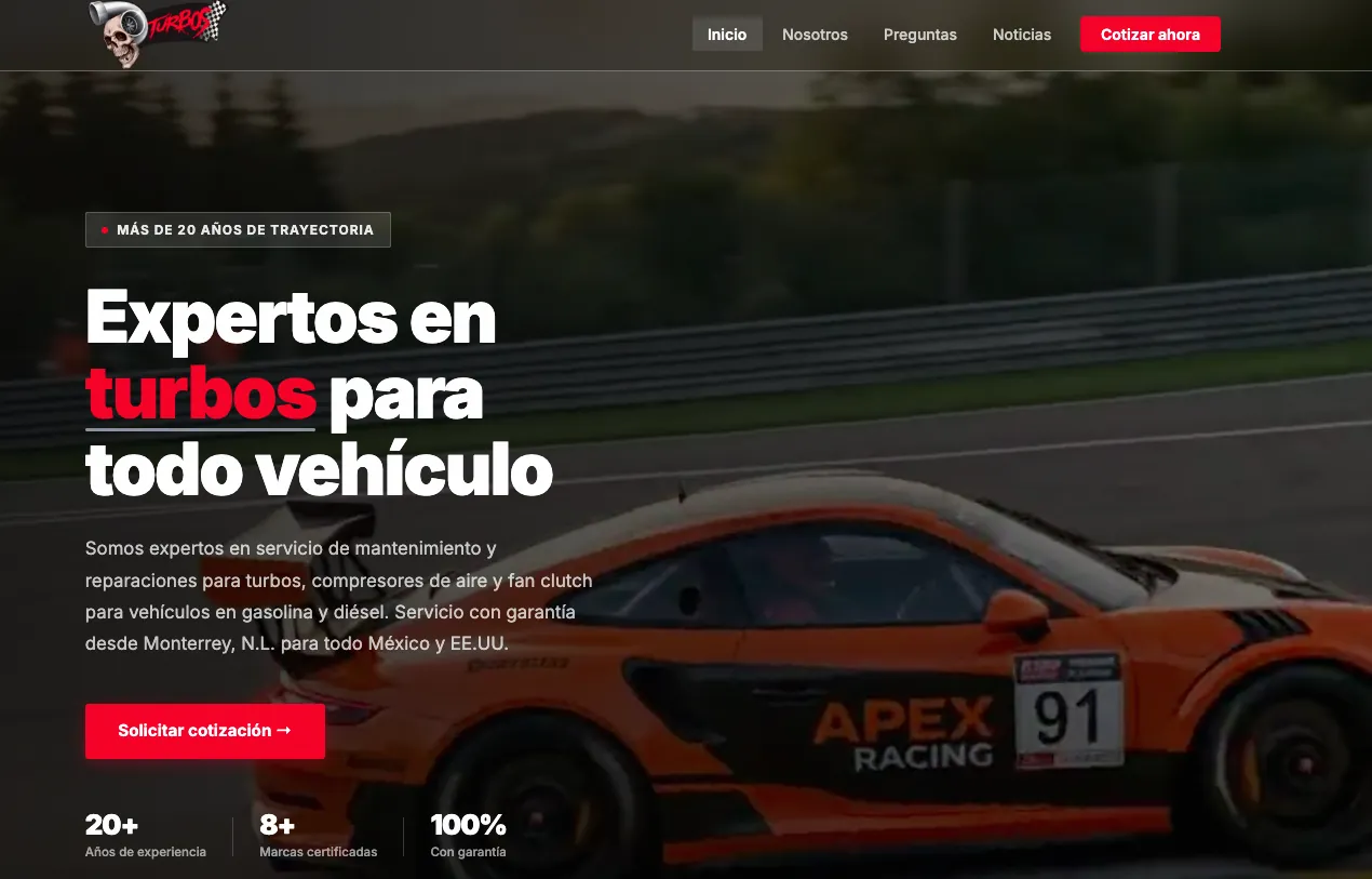 Página de inicio de Turbos y Más: expertos en turbos para todo vehículo